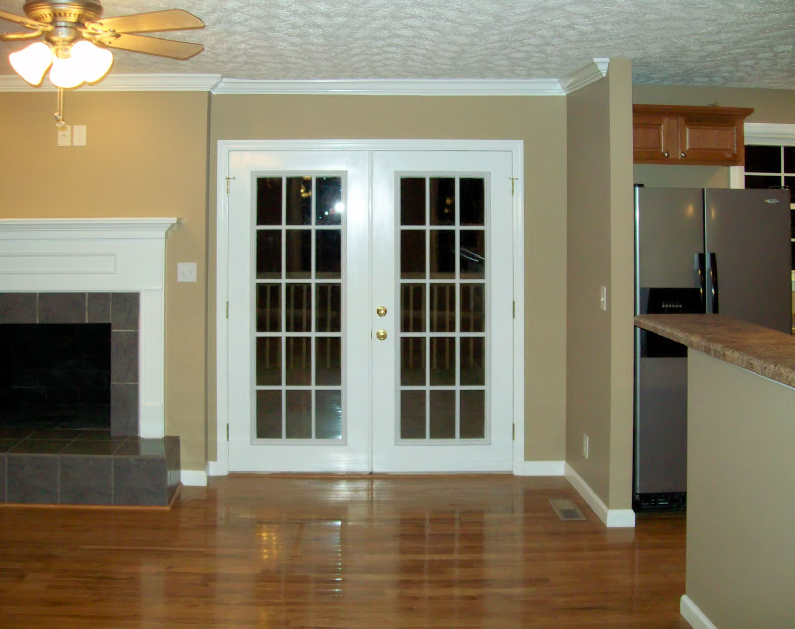 Classic french door near the cozy fireplace