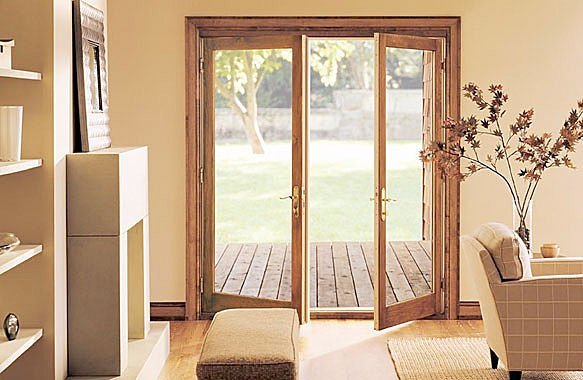 Modern room with wood decorated Patio doors