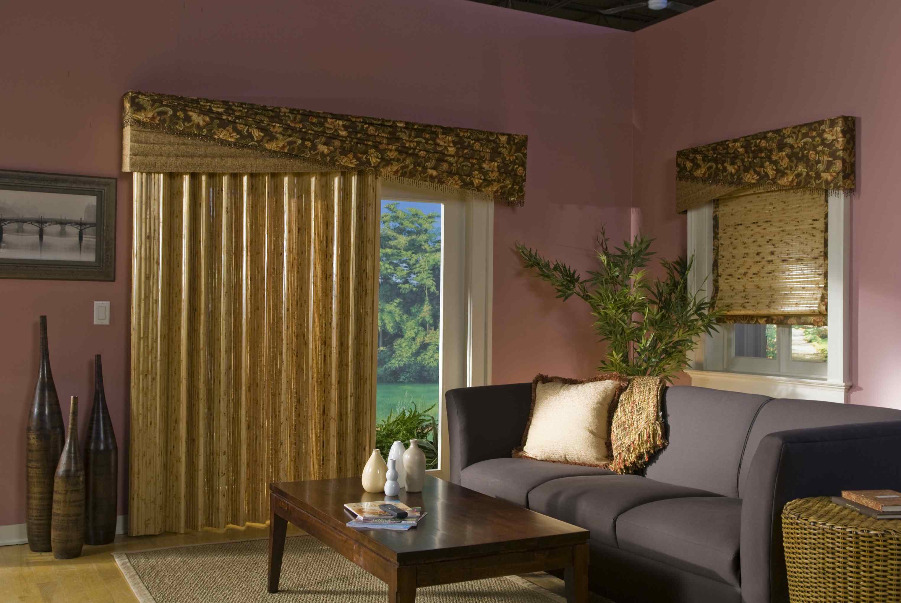 Panoramic Patio door decorated with unusual curtains